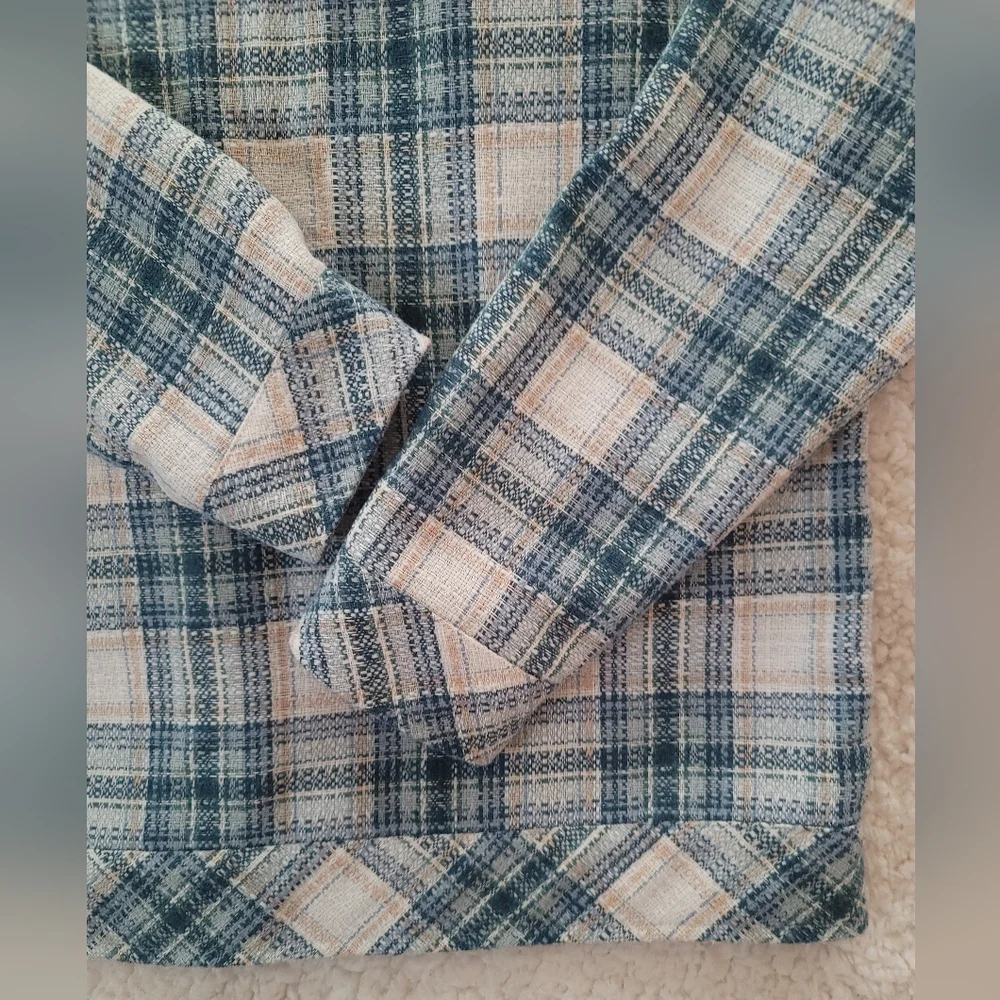 Boston Traders SZ-M Plaid Flannel Shirt+Jacket=Shacket Teal Cream MINT CONDITION
